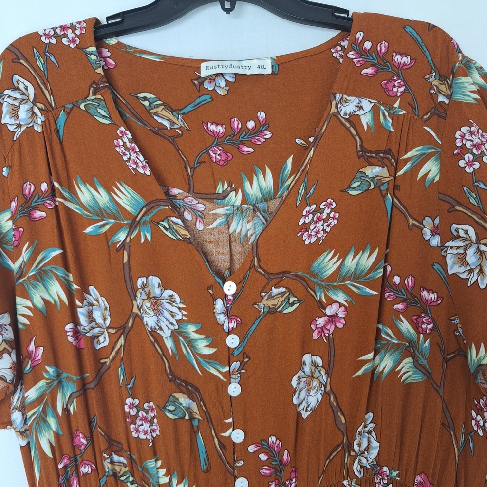 Dress Cottagecore Maxi Floral Boho Bohemian Short Sleeve Resortwear Plus 4XL - Picture 9 of 16